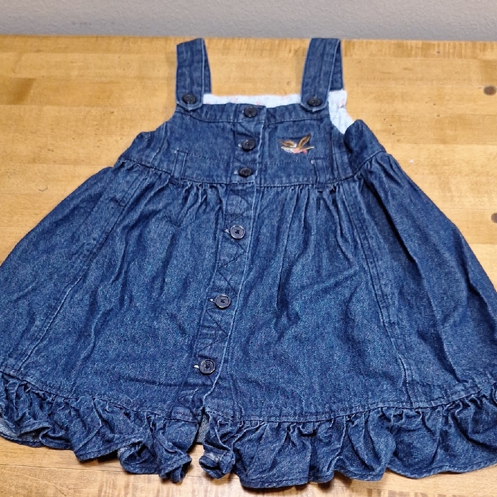 American Living‎ Denim Jumper Ruffle Skirt Blue Kids Dress Sz 4T Country Western